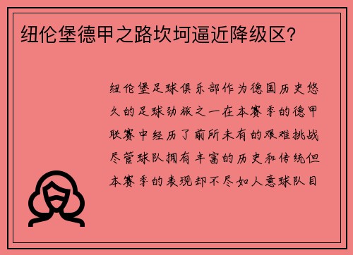 纽伦堡德甲之路坎坷逼近降级区？